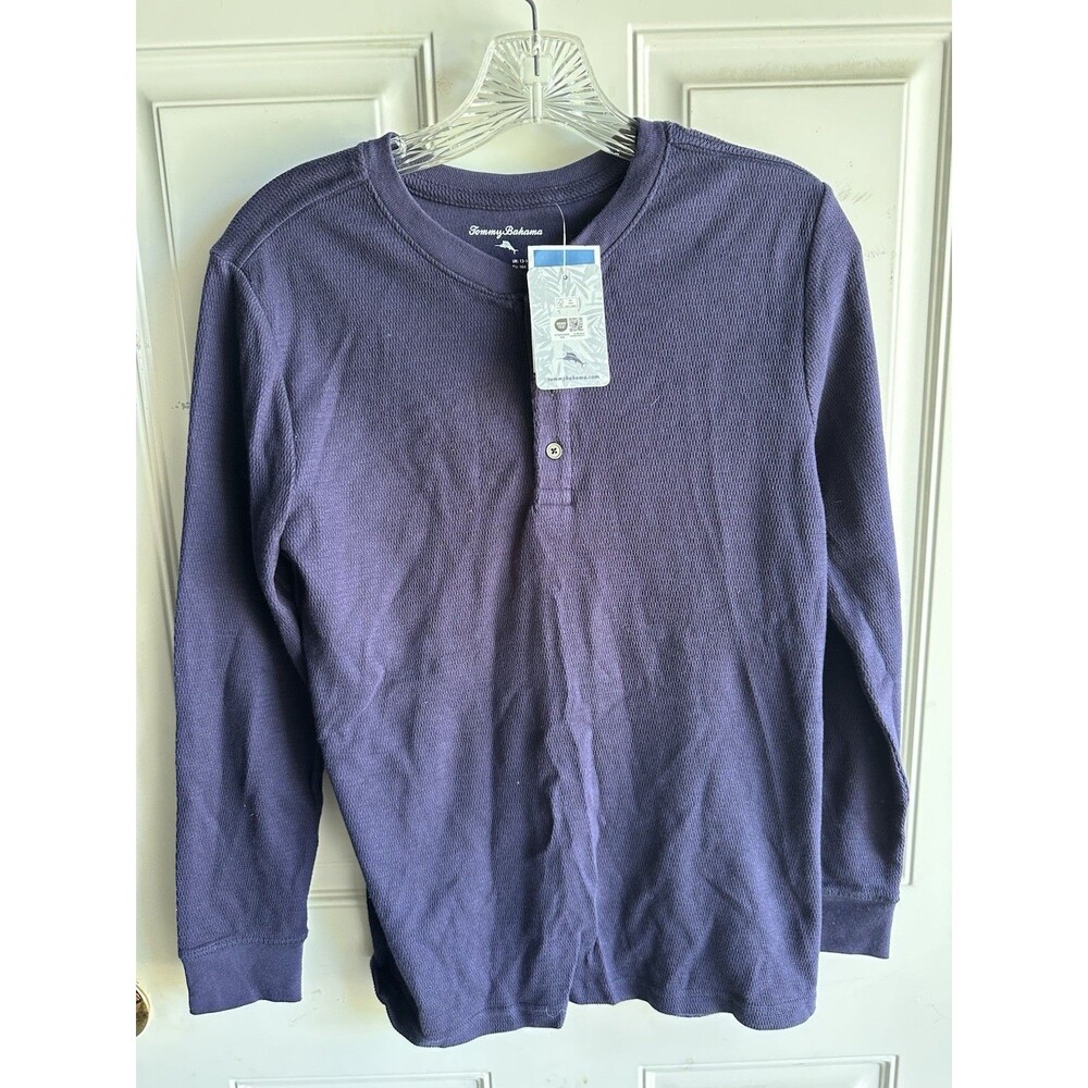 NWT Tommy Bahama Boys XL 14 Purple Waffle Knit Long Sleeve Hensley Shirt